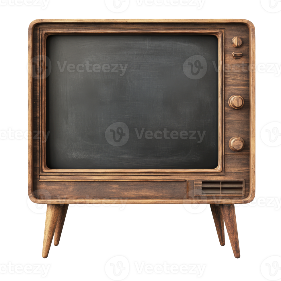 Vintage wooden television set with a blank screen png