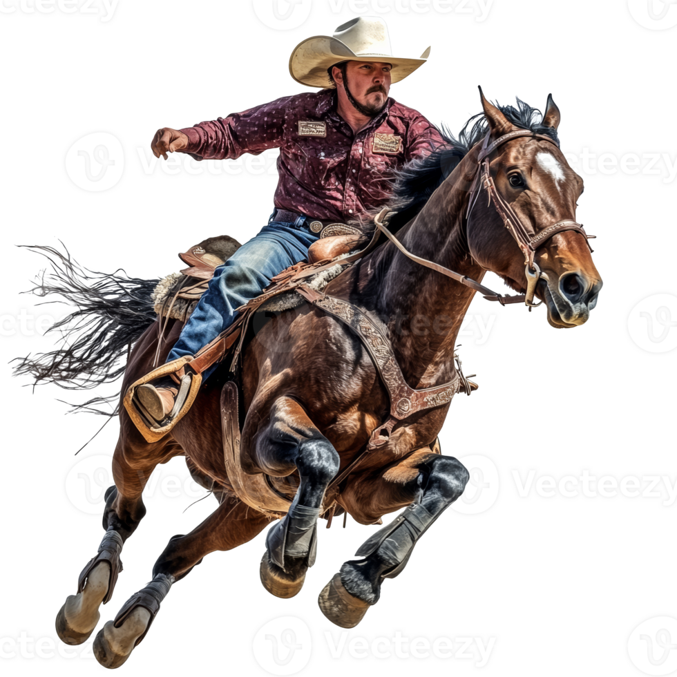 Cowboy riding a horse at high speed in an arena png