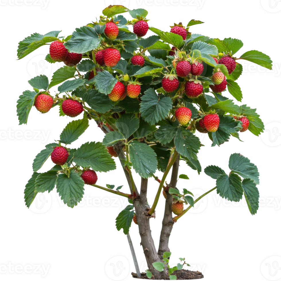 Lush strawberry plant with ripe fruit in garden png