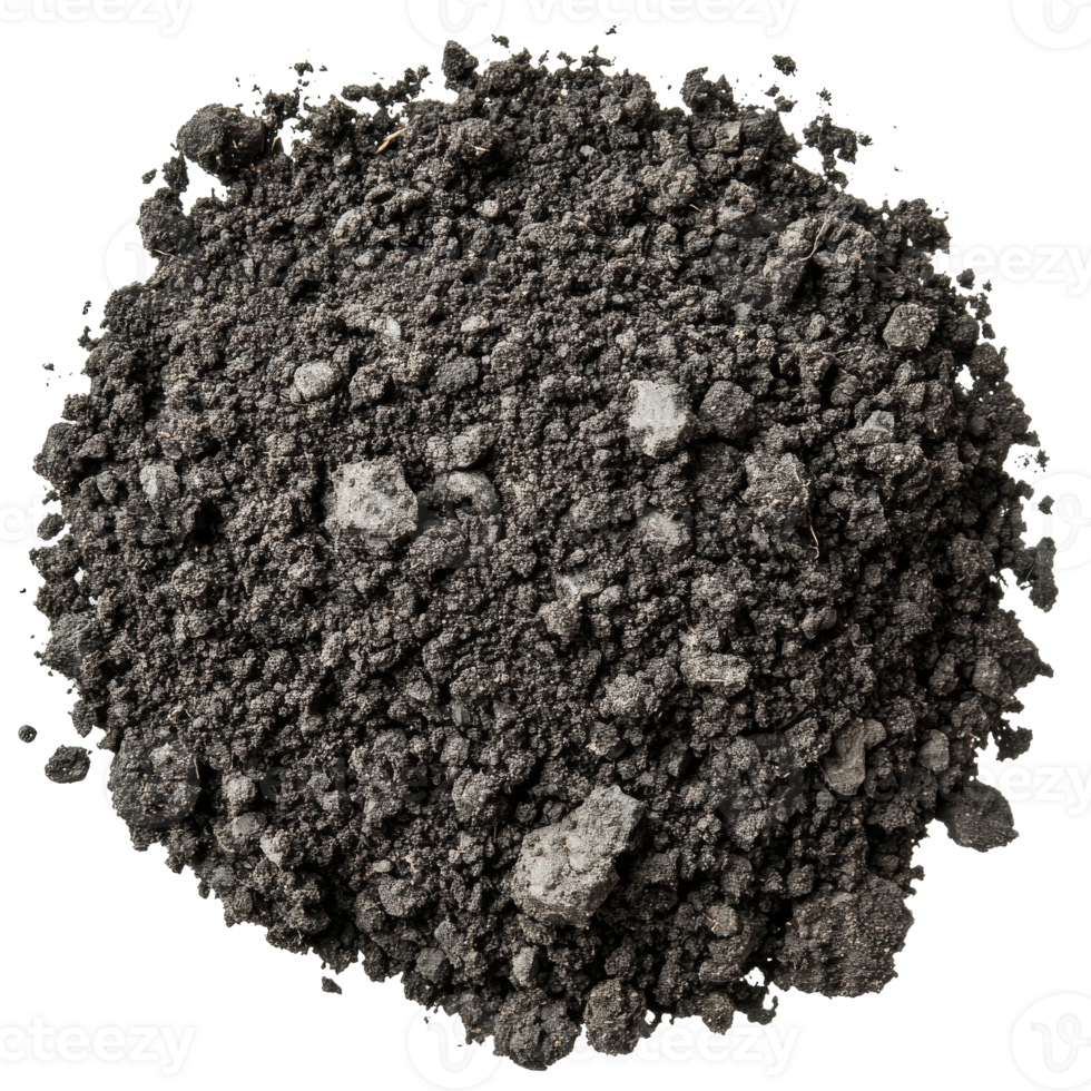 Fine dark soil pile on a white background png