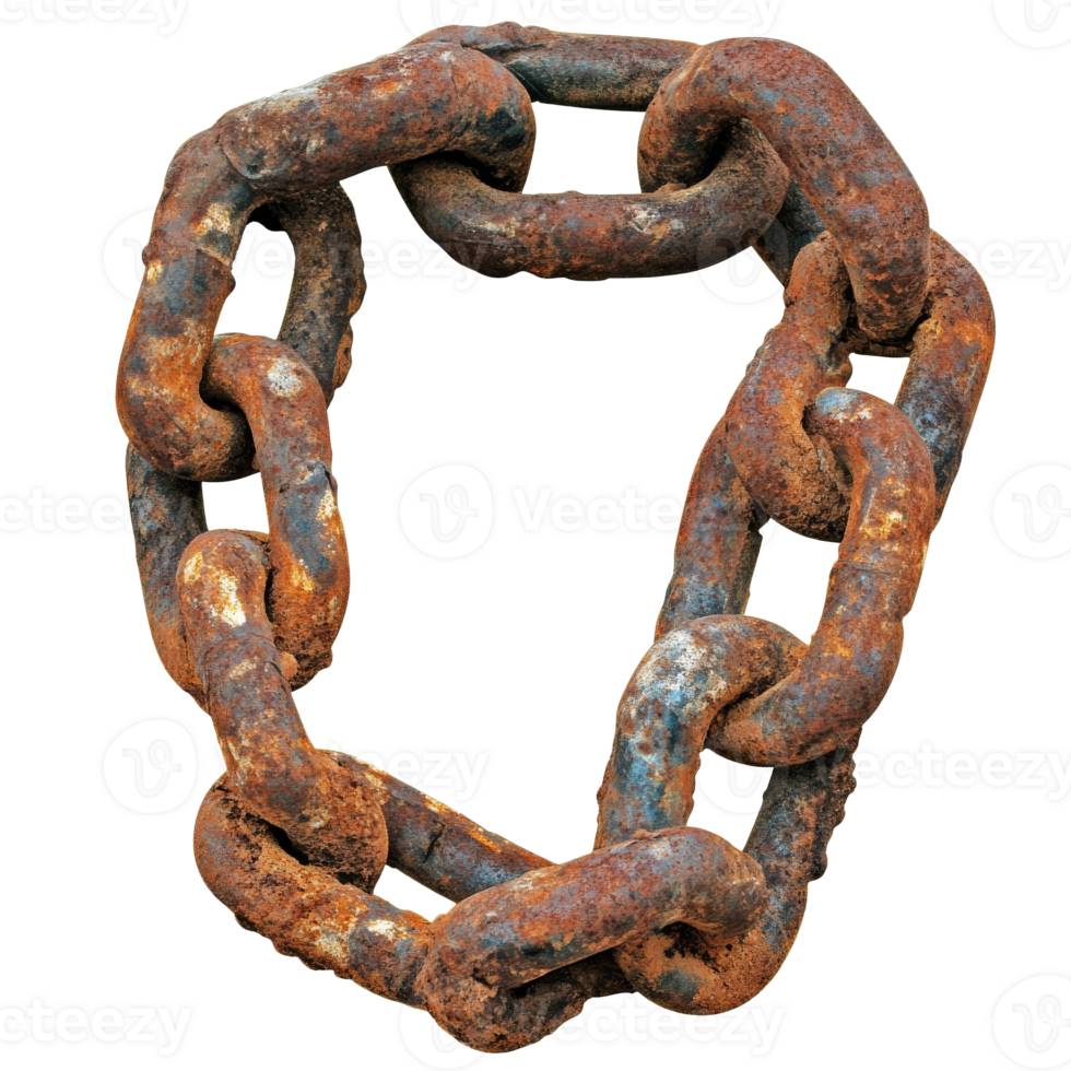 Rusty metal chain link on a white background png