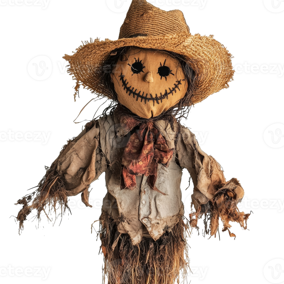 Scarecrow standing in a field at dusk png