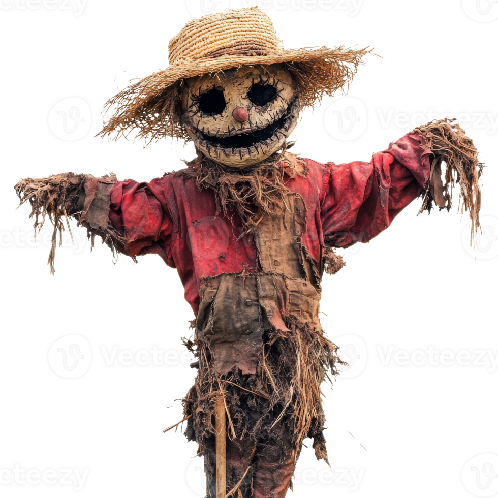 Scarecrow in a field during autumn harvest season png