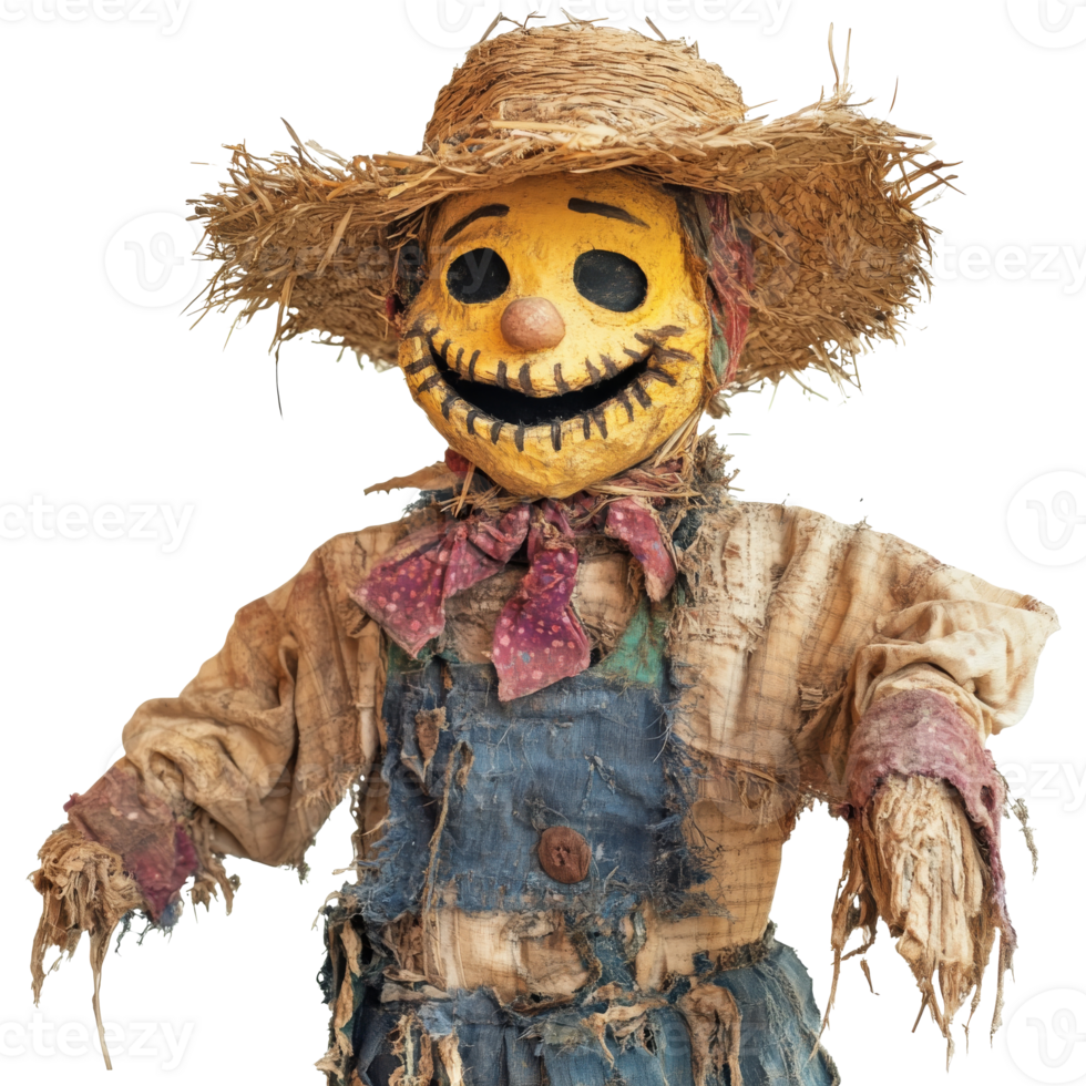 Scarecrow in a field during autumn harvest season png
