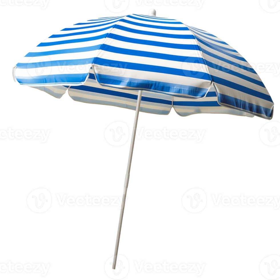 Striped beach umbrella standing on sandy shore png