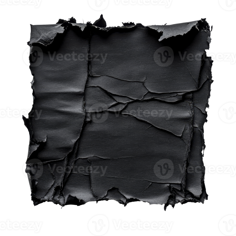 Crumpled black paper texture on a white background png