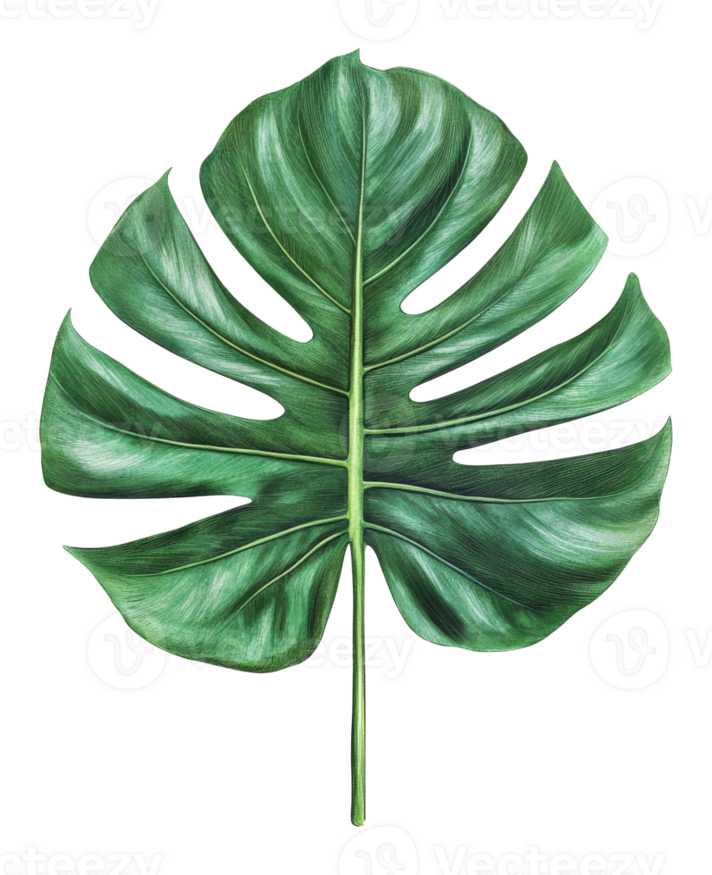 Large green monstera leaf on a white background png