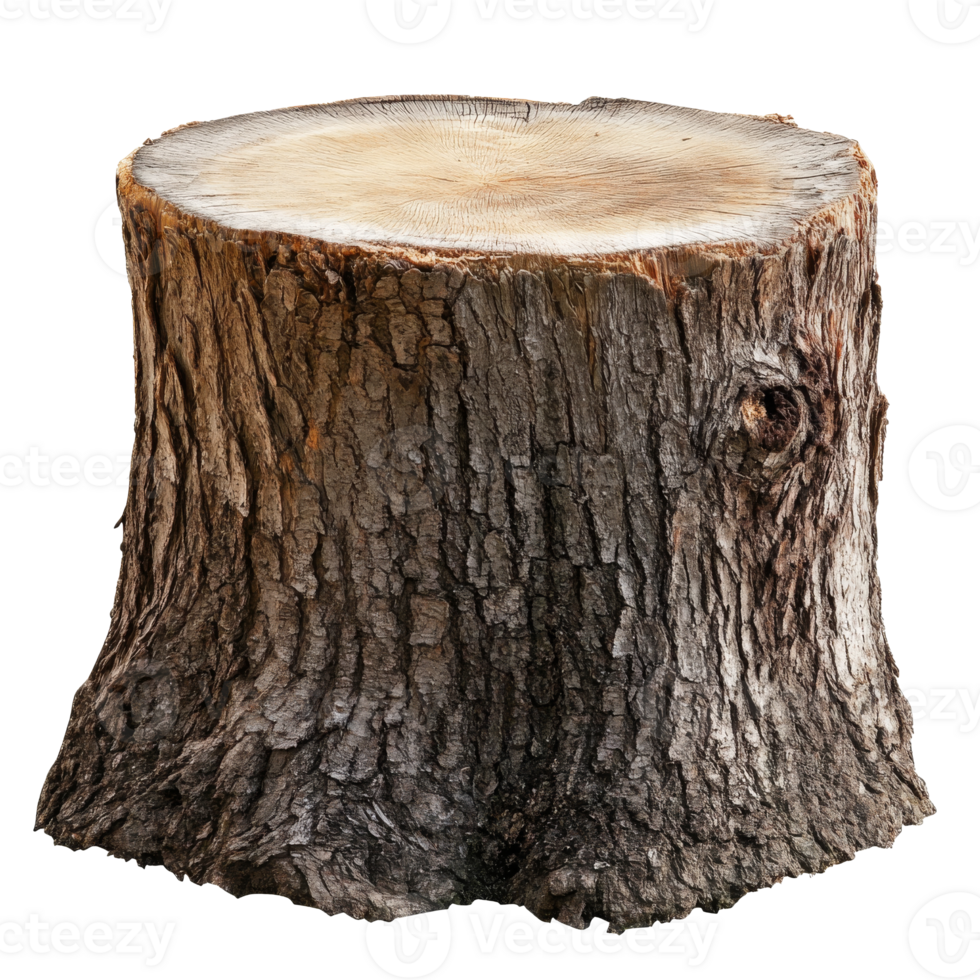 Tree stump with textured bark in natural setting png