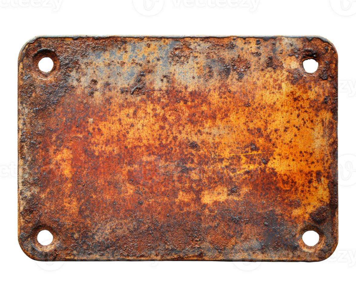 Rusty metal plate with weathered texture and color png