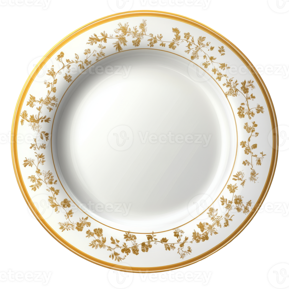 Floral decorative plate with gold trim png