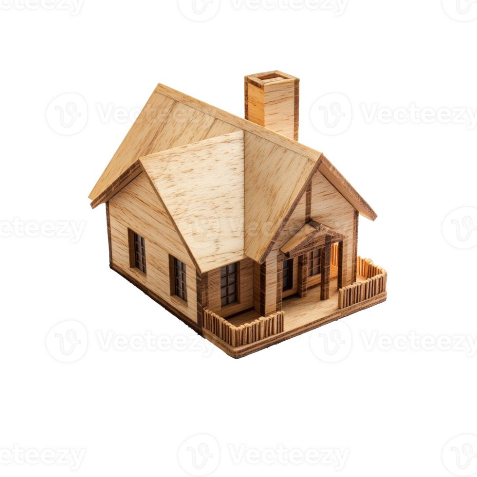 Detailed wooden miniature house model on display png