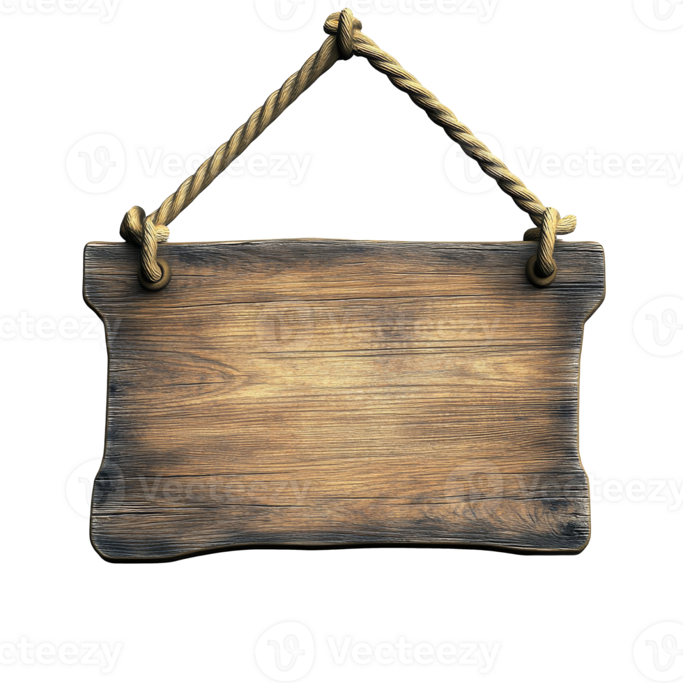 Wooden sign with rope for decor png