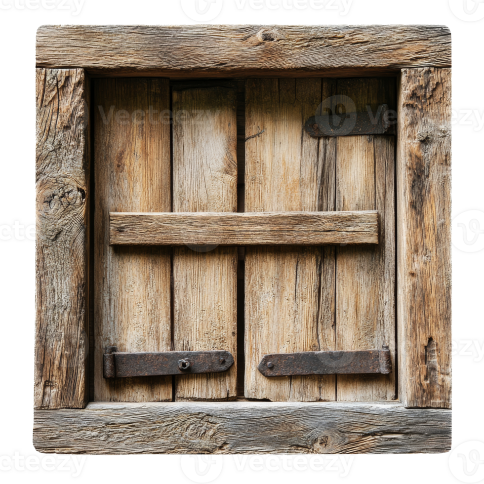 Old wooden window with rustic frame and bolts png