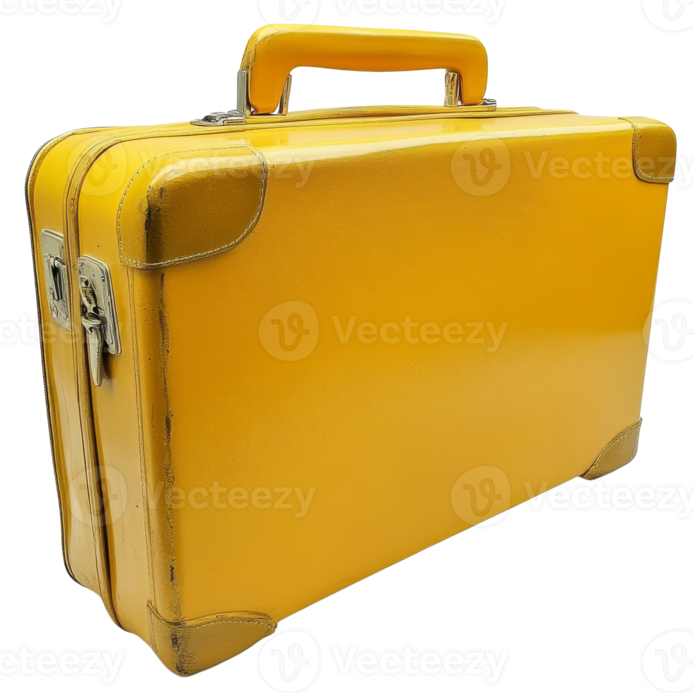 Sturdy vintage yellow suitcase png