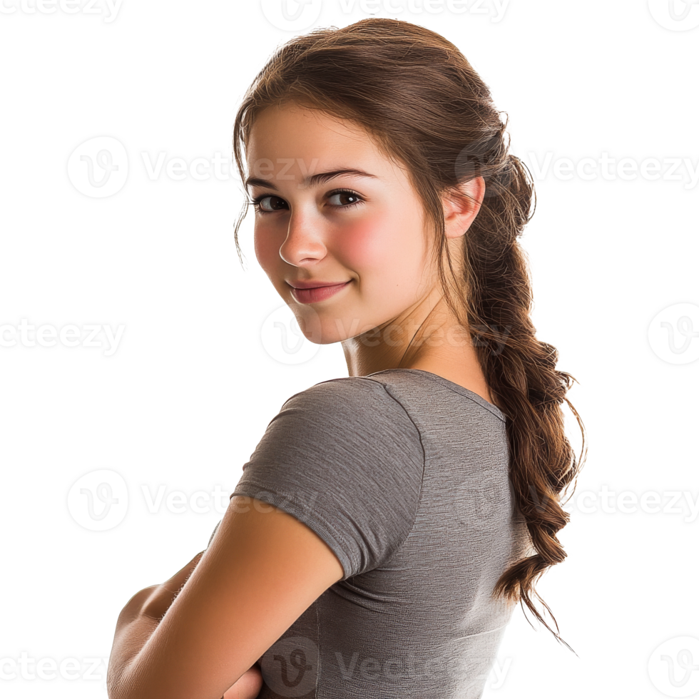 Young woman with braid on white background png