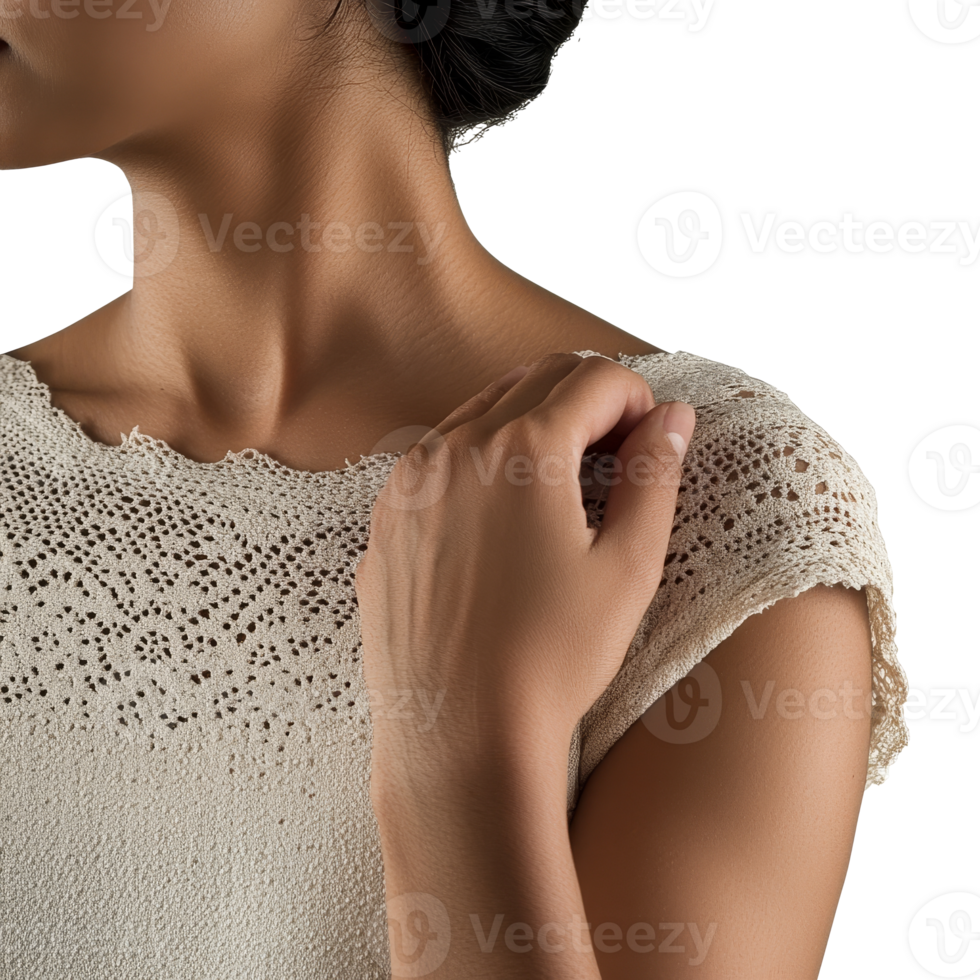 Chic woman fixing her knitted top png