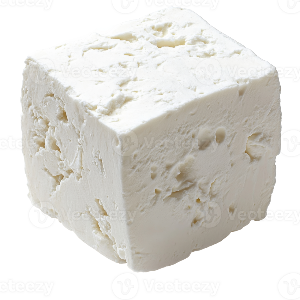 Freshly cut block of creamy white cheese png
