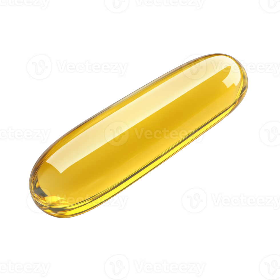 Golden capsule filled with oil on a white surface png