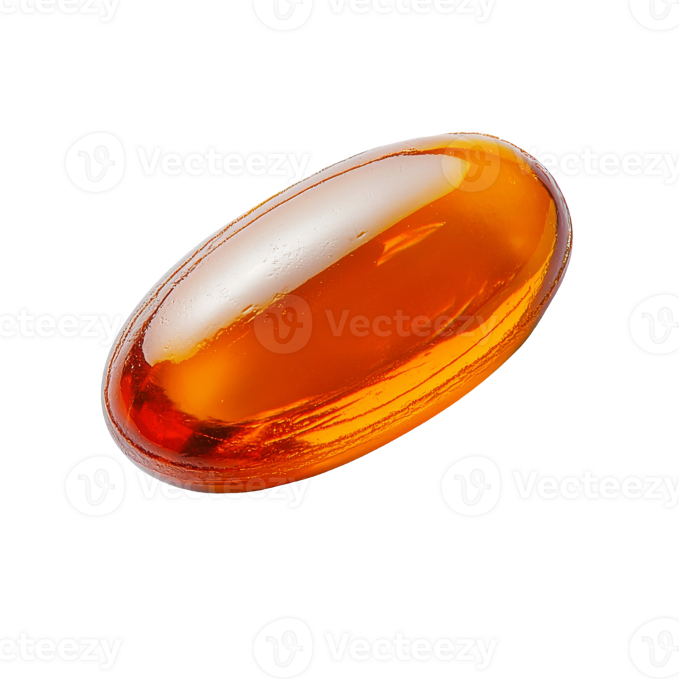 Amber colored capsule sitting on a clean surface png