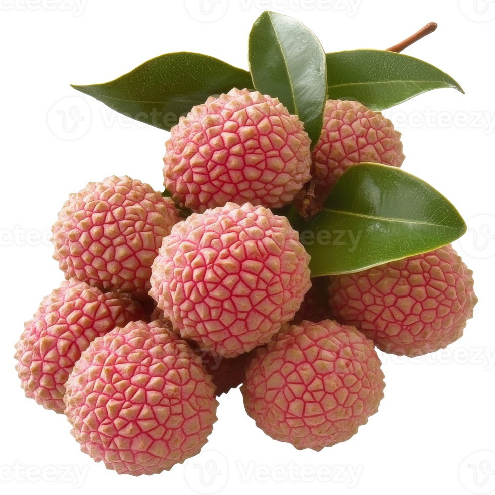 Fresh lychee fruits with green leaves on display png