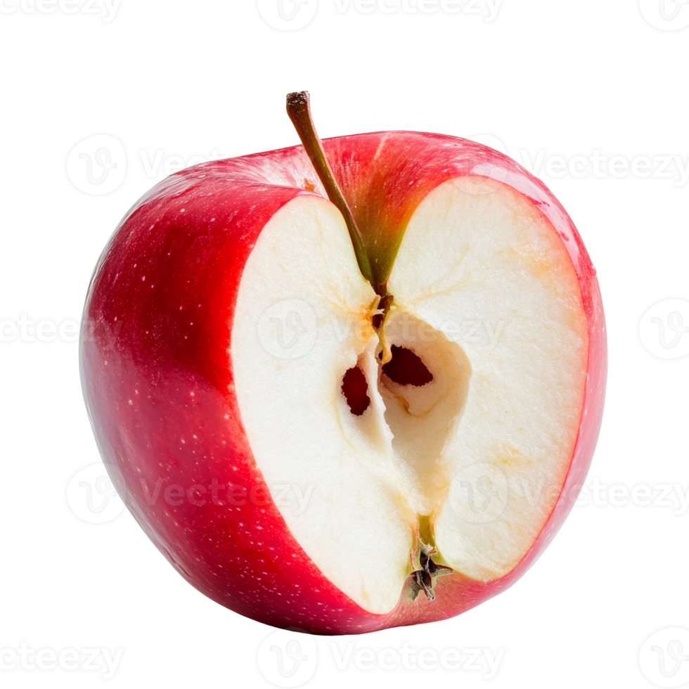 Half eaten red apple on plain background png