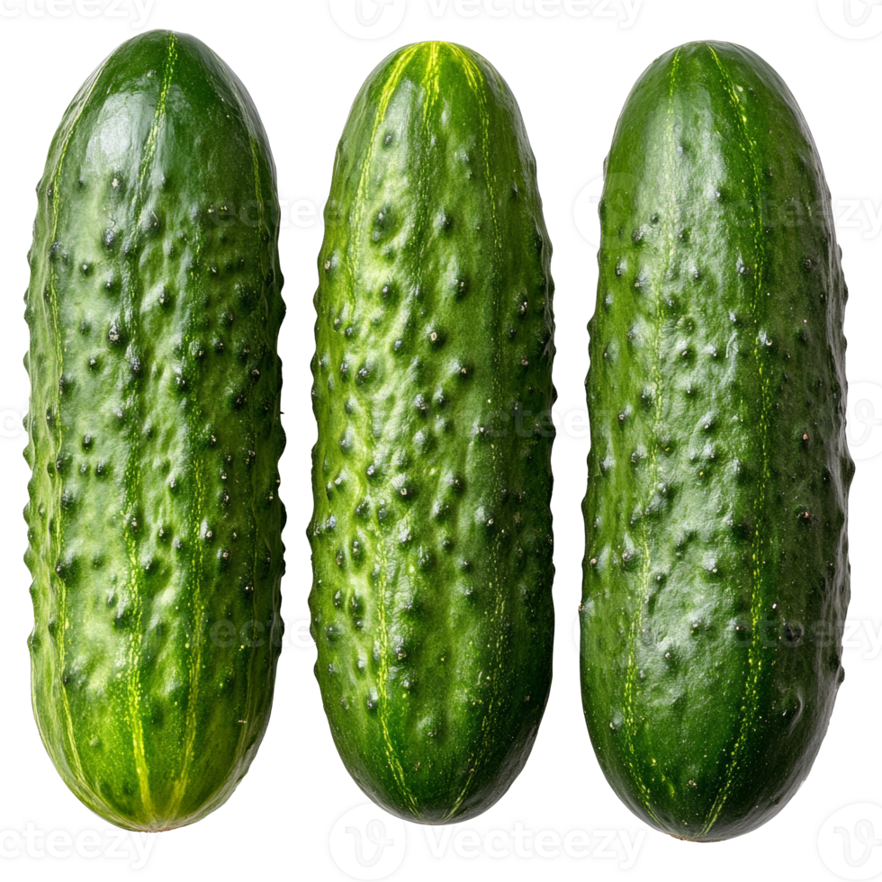 Fresh cucumbers lined up on a white background png