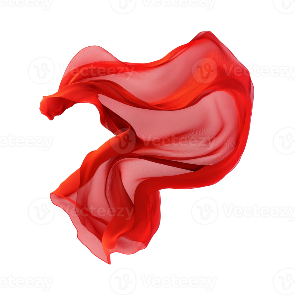 Flowing bright red silk fabric png