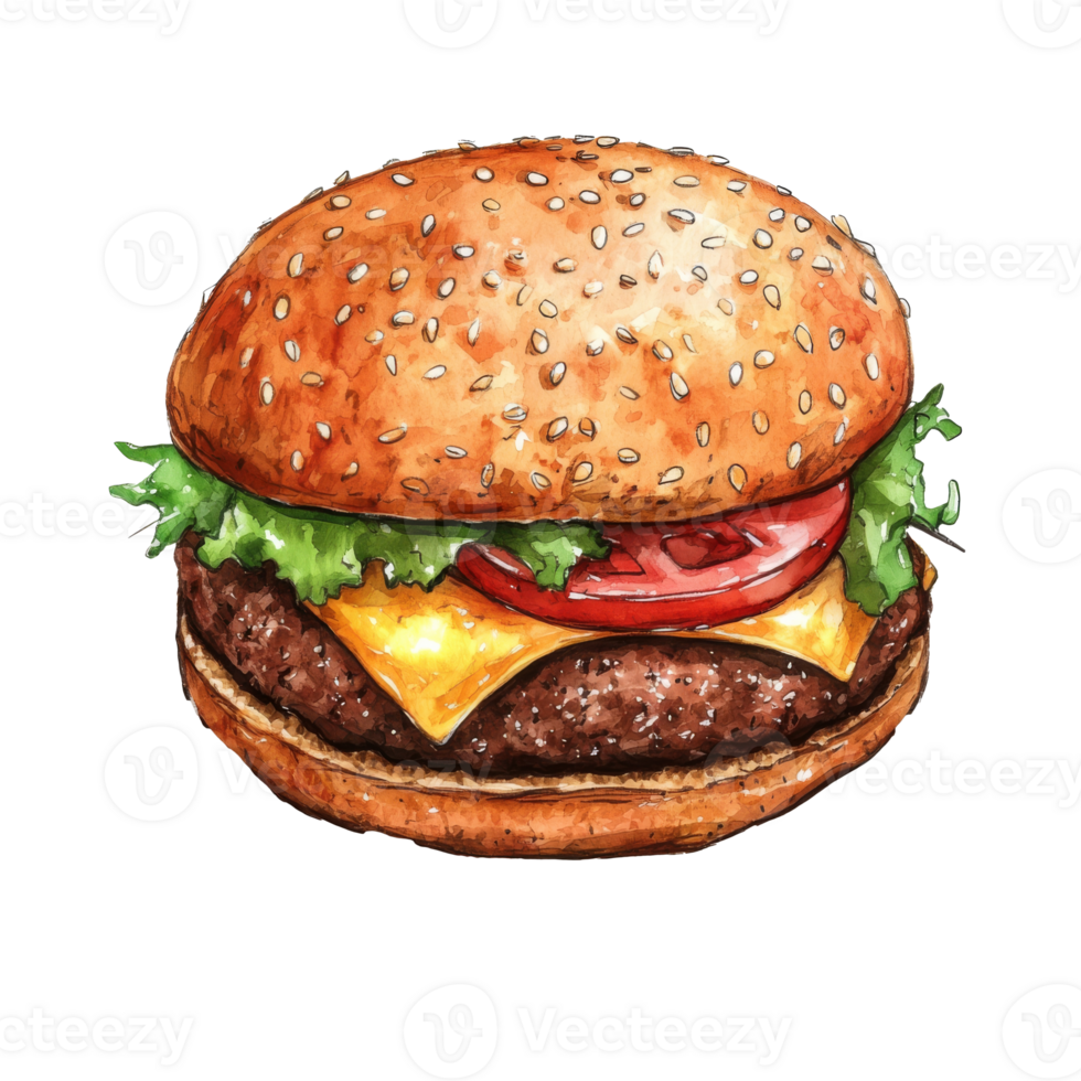 Tasty cheeseburger with lettuce and tomato png