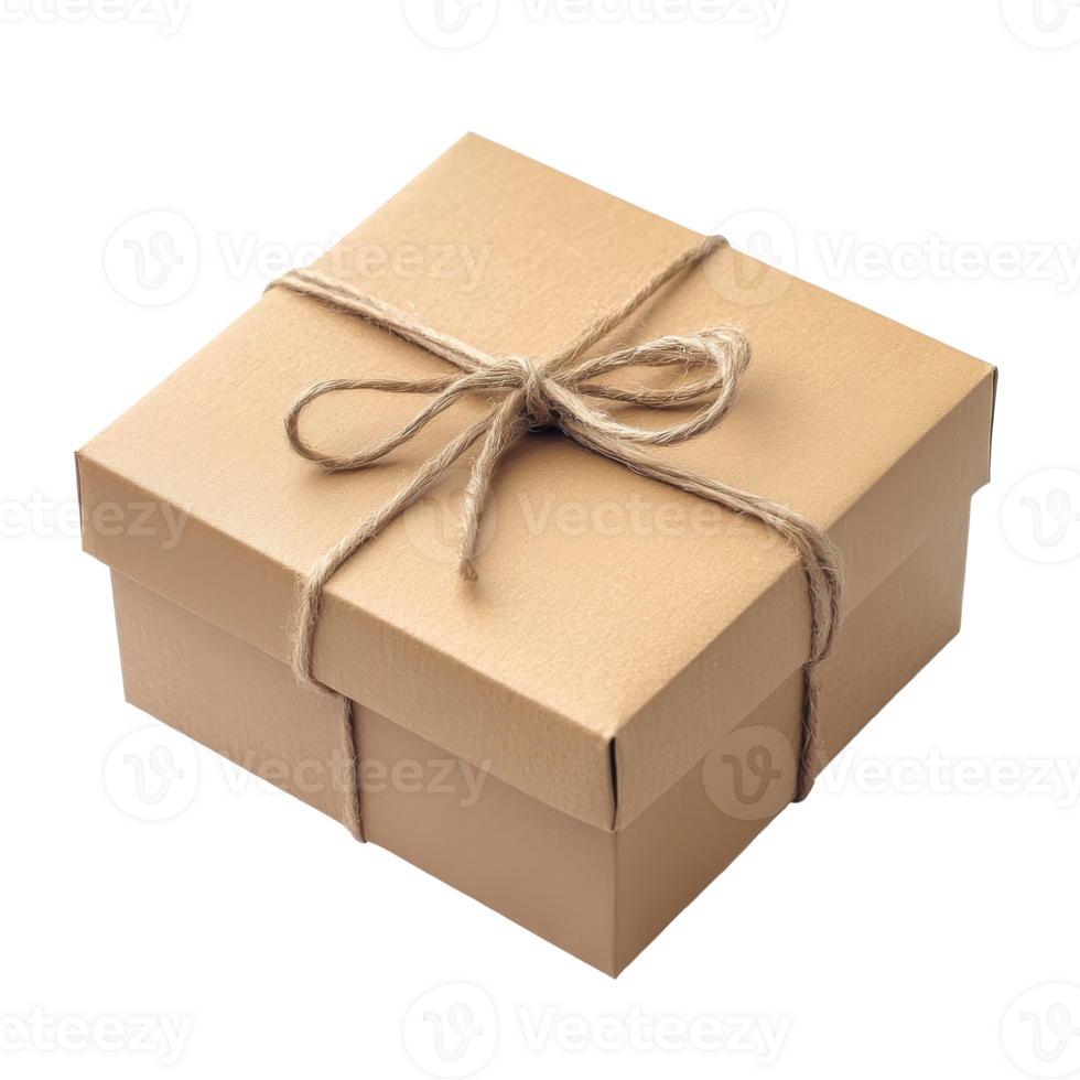A neatly wrapped gift box tied with brown twine png