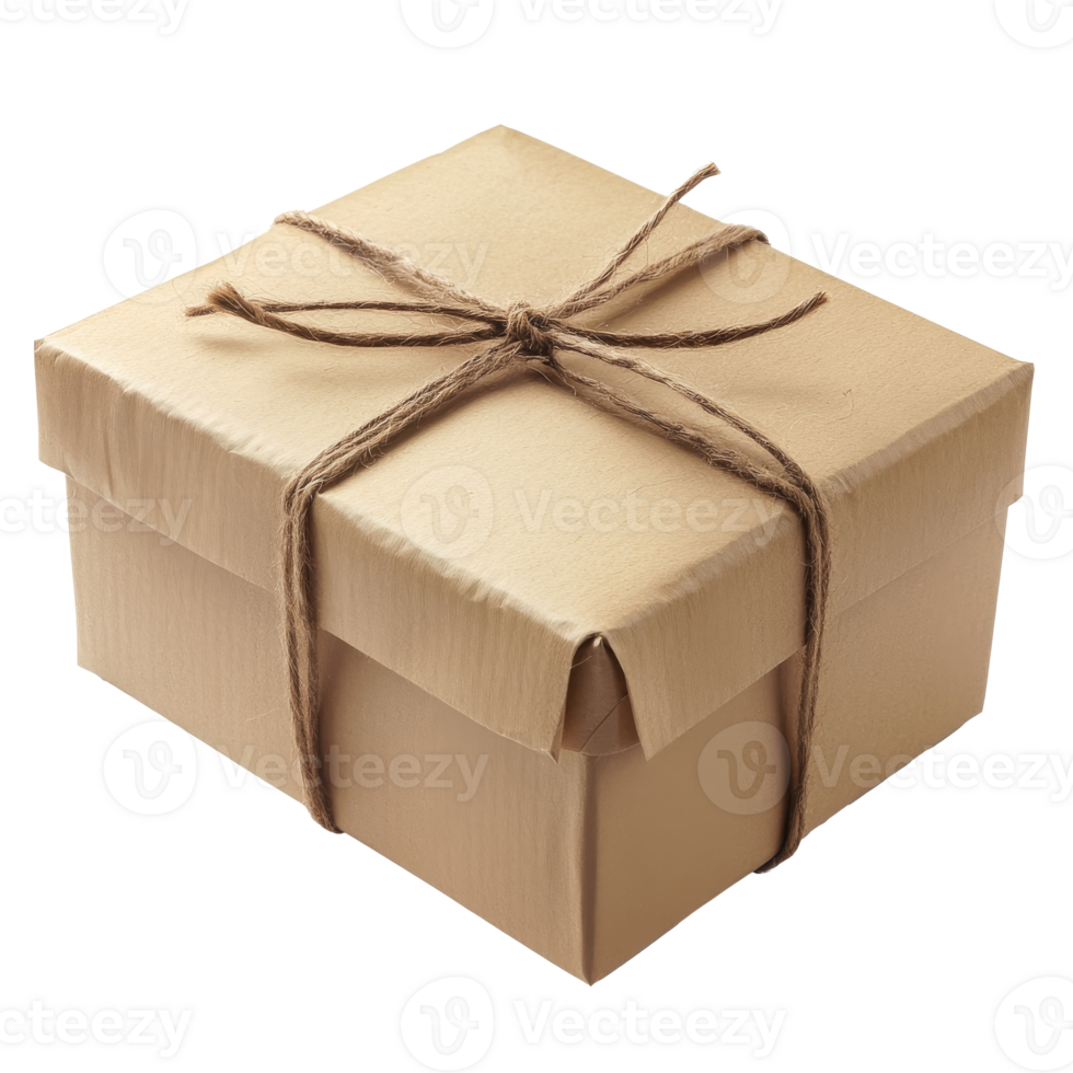 Cardboard box tied with twine ribbon png