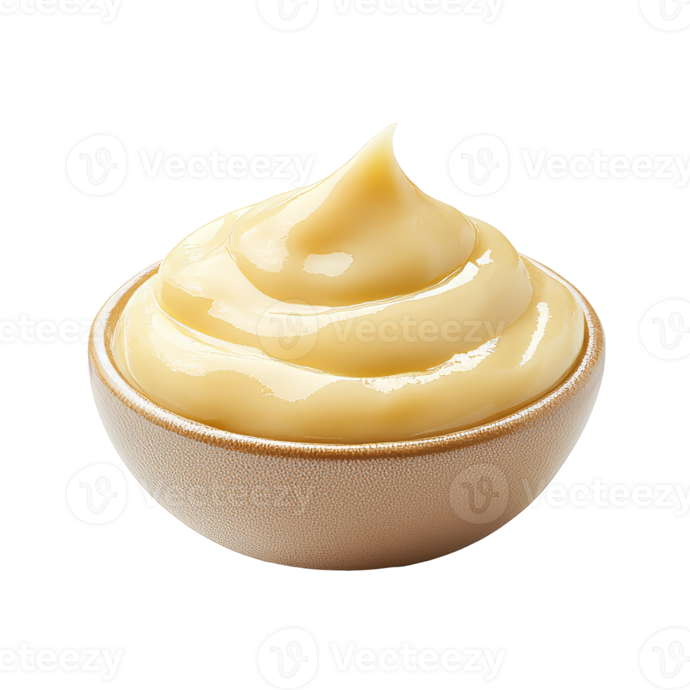 Creamy yellow condiment served in a small bowl png