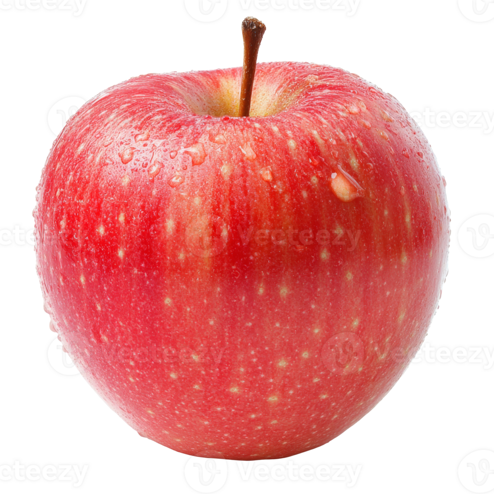 Fresh red apple with water droplets on surface png
