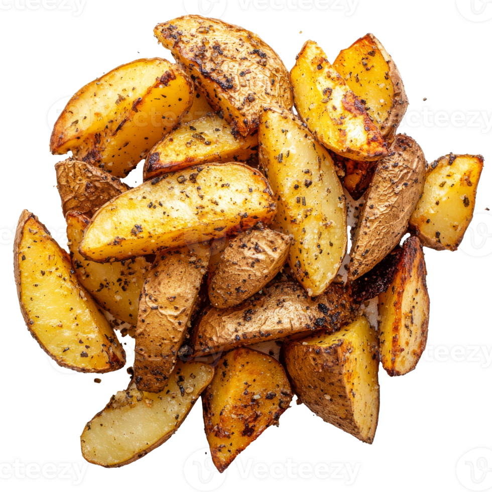 Crispy roasted potato wedges served on a plate png