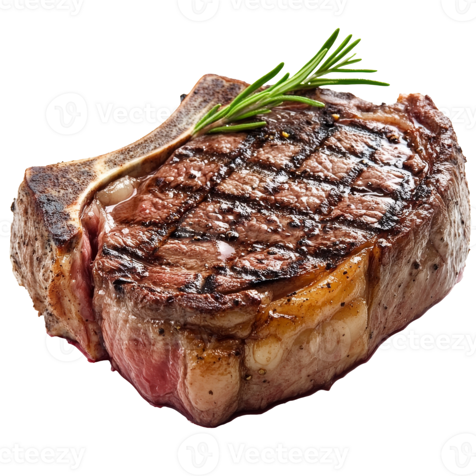 Grilled steak with rosemary on a white background png