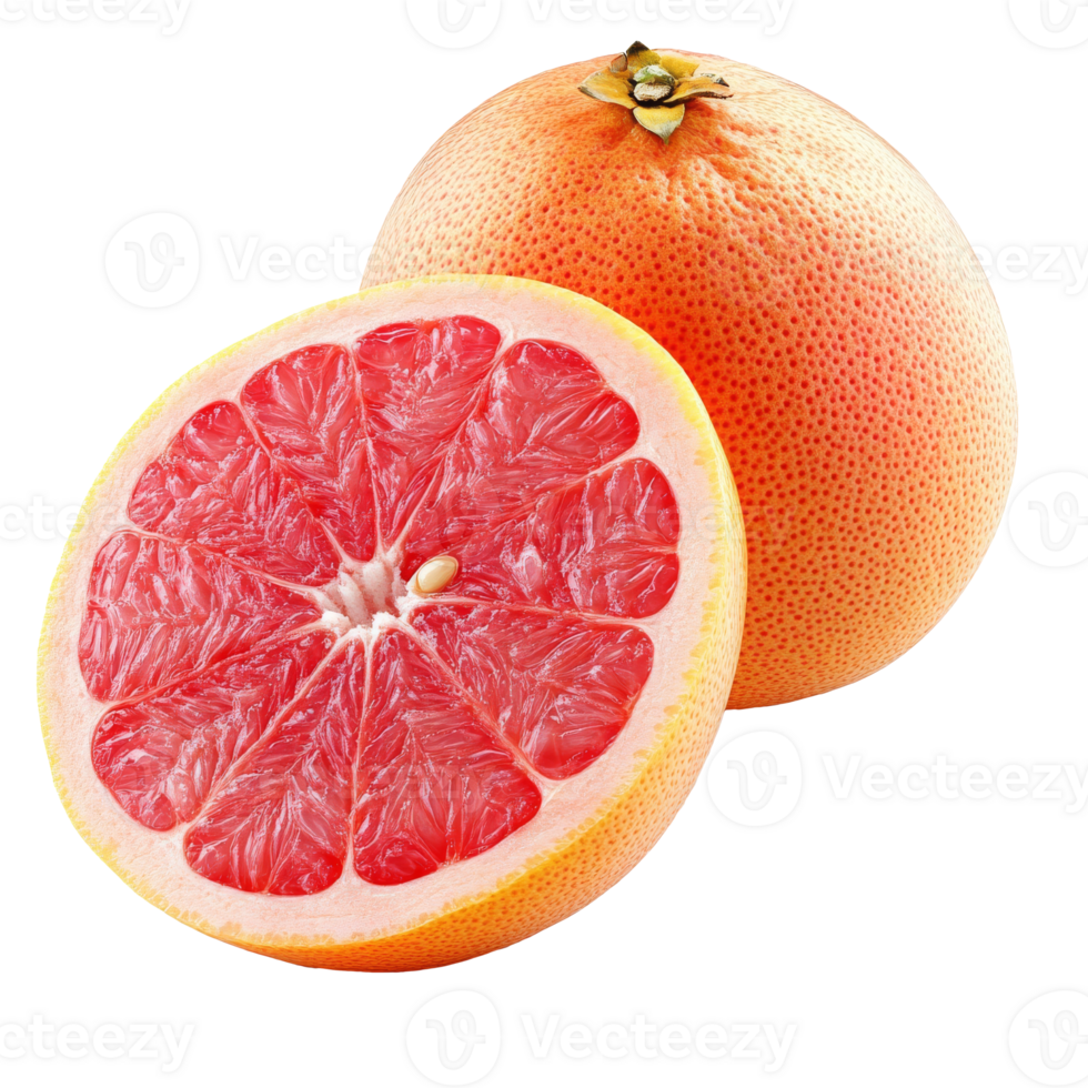 Sliced and whole grapefruit on white png