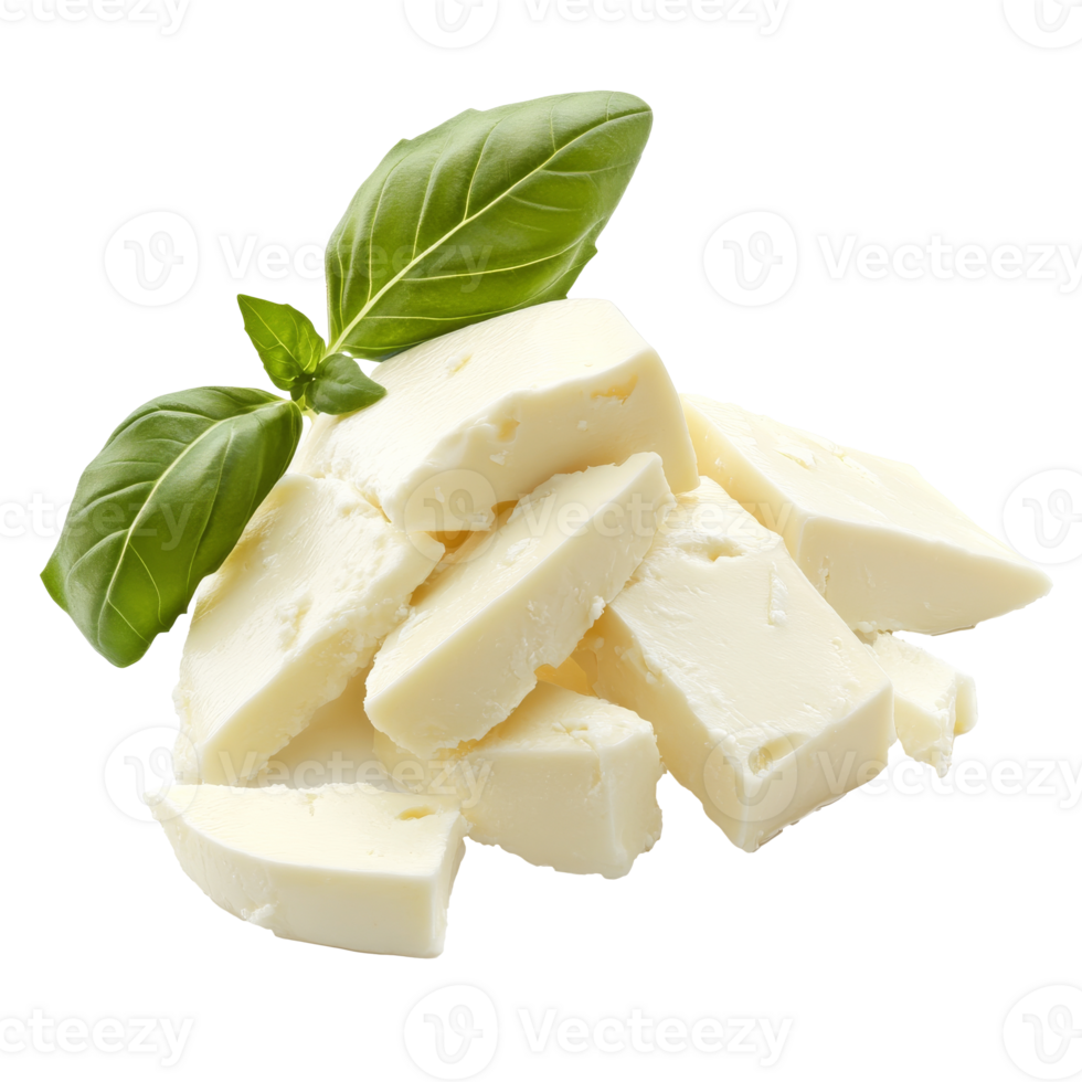 Basil topped fresh white cheese arranged png