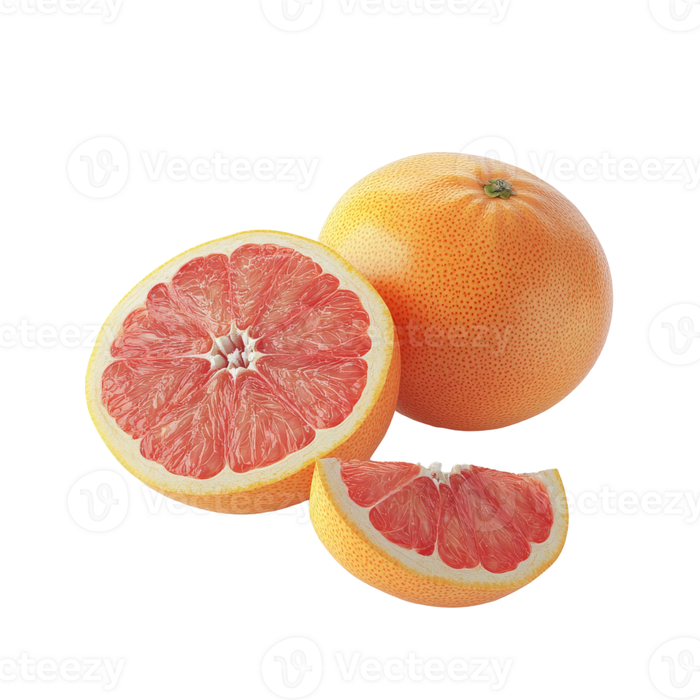 Grapefruit halves and whole on white png