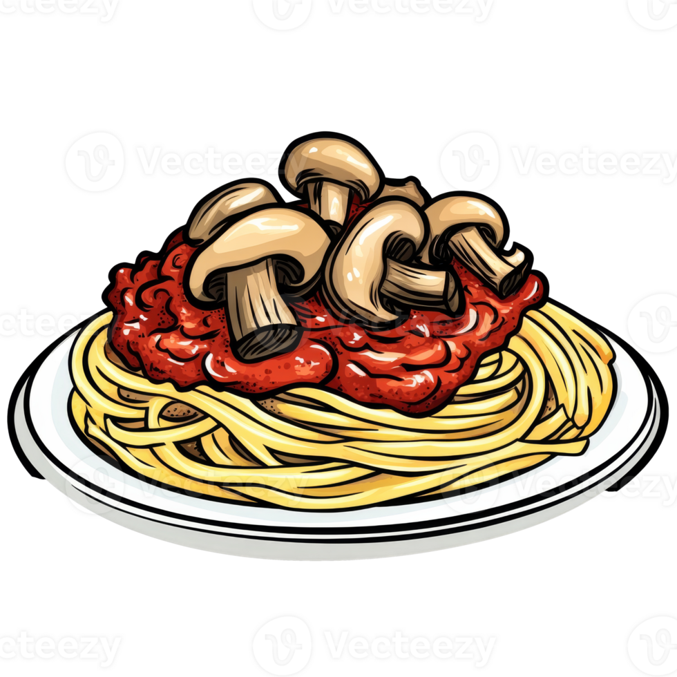 Mushroom topped spaghetti delight png