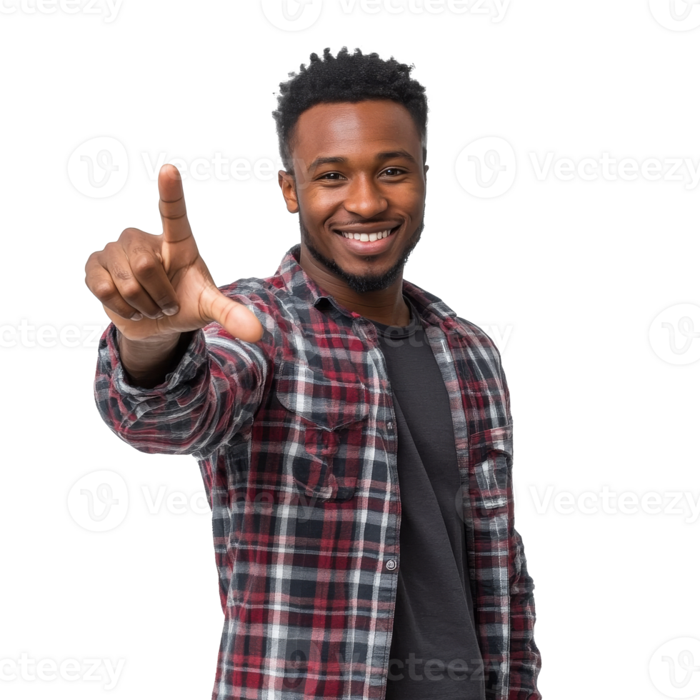 Happy man pointing in casual clothes png