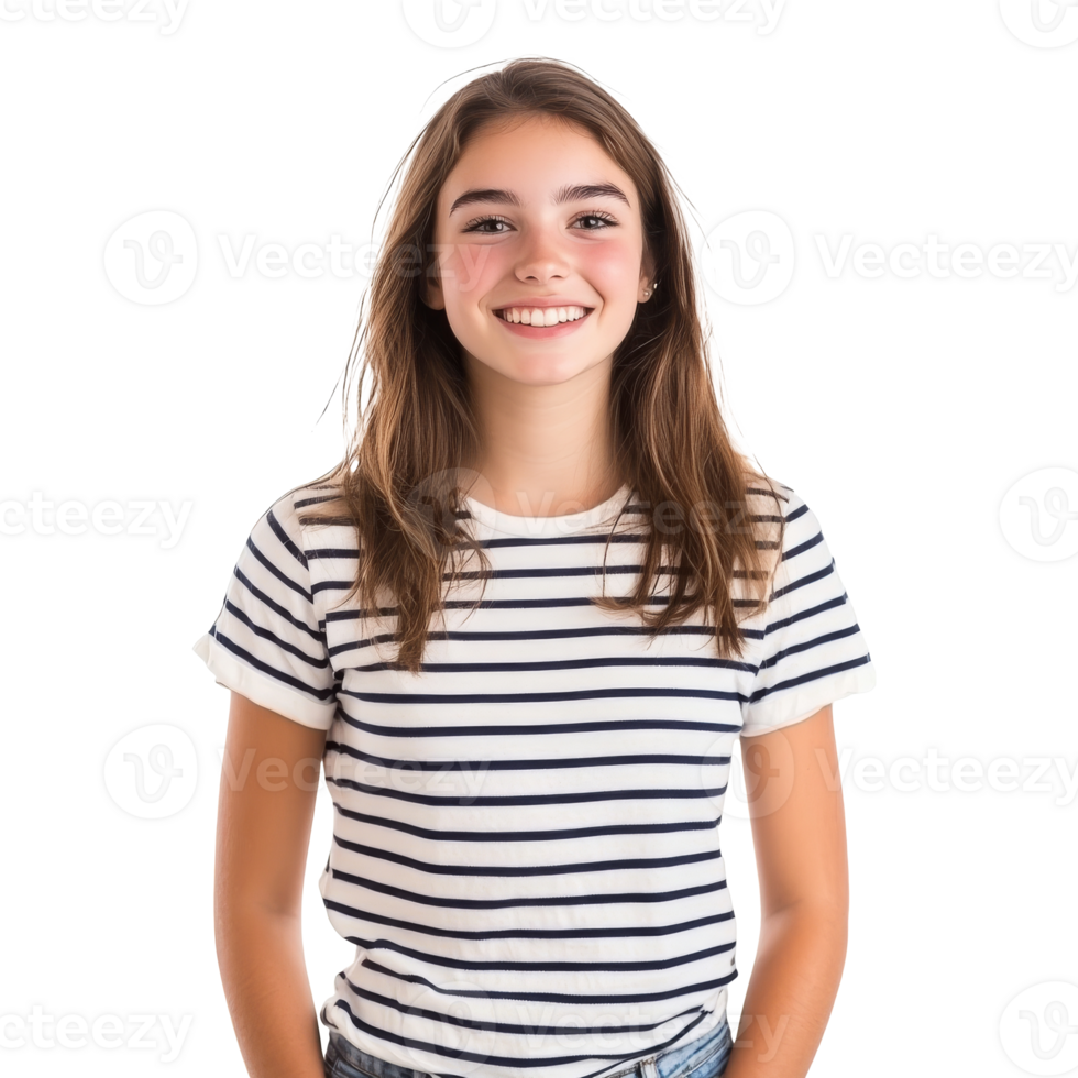 Girl smiling in a striped shirt png