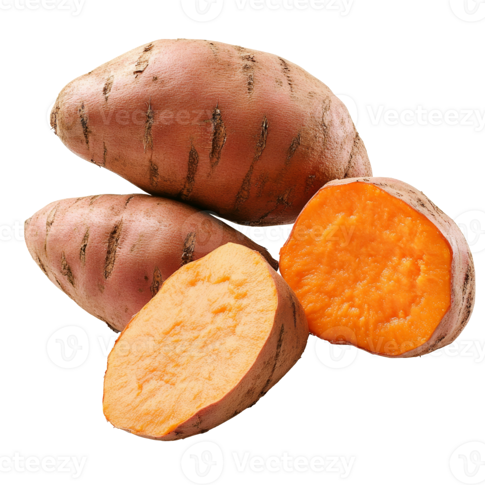 Fresh sweet potatoes ready for cooking and meals png
