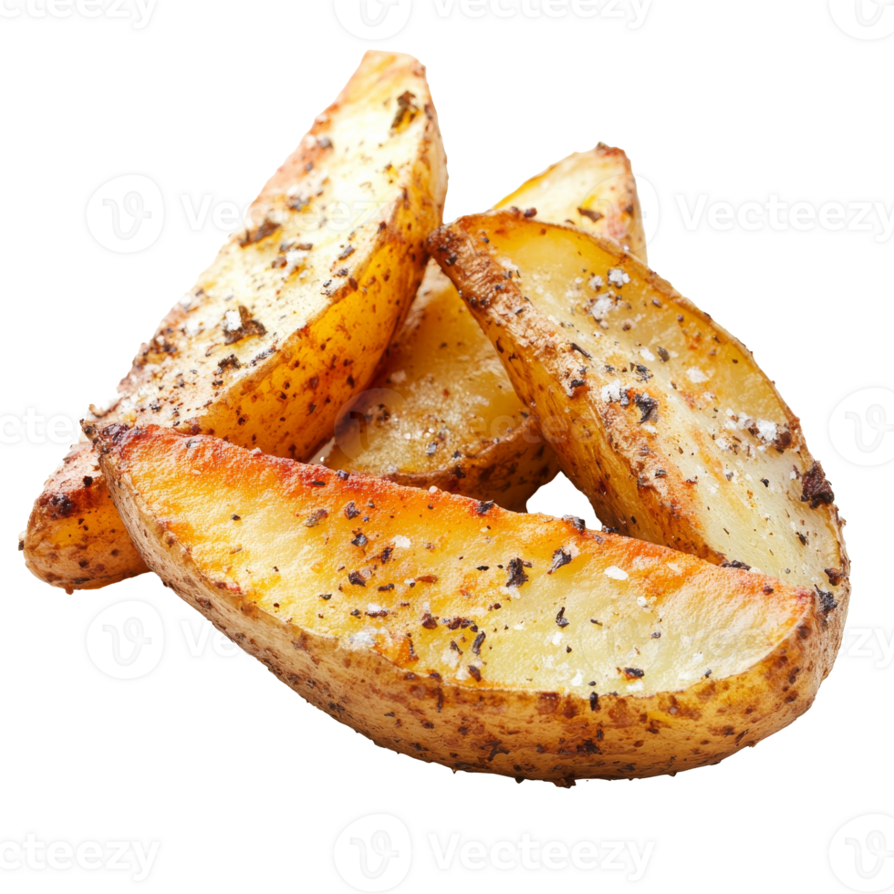 Crispy seasoned potato wedges on a clean surface png
