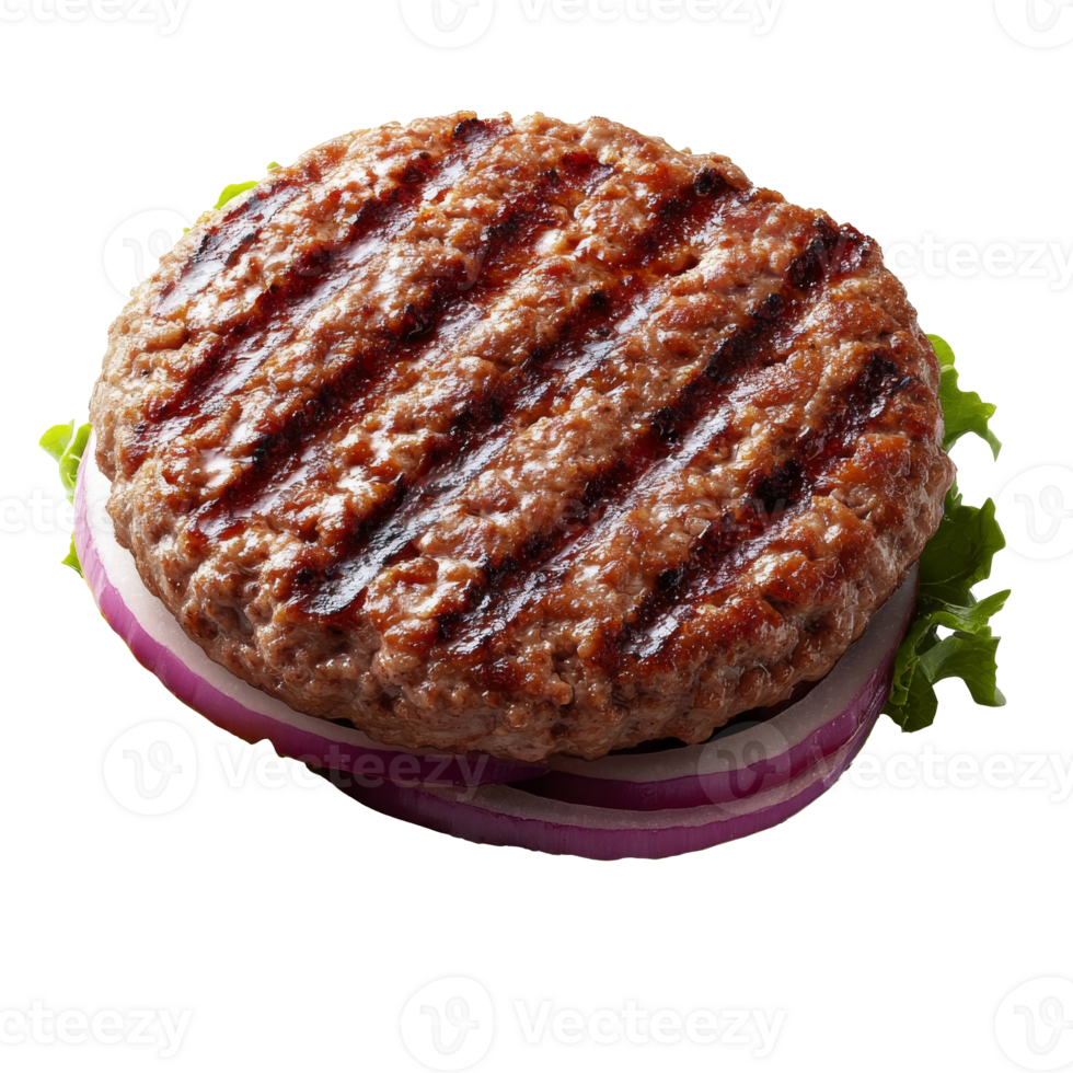 Burger with lettuce and onion on a bun png