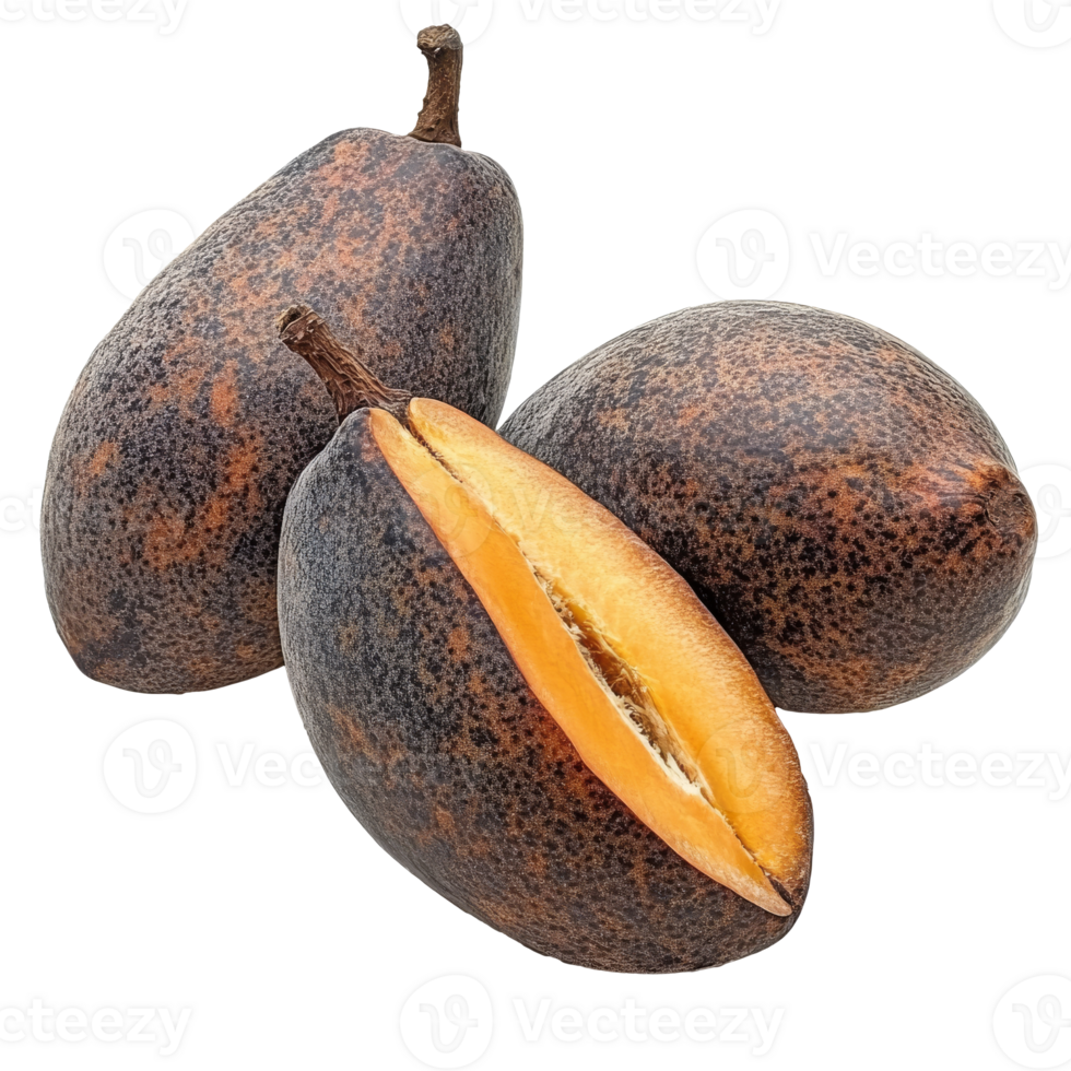 Three sliced ripe sapote fruits png