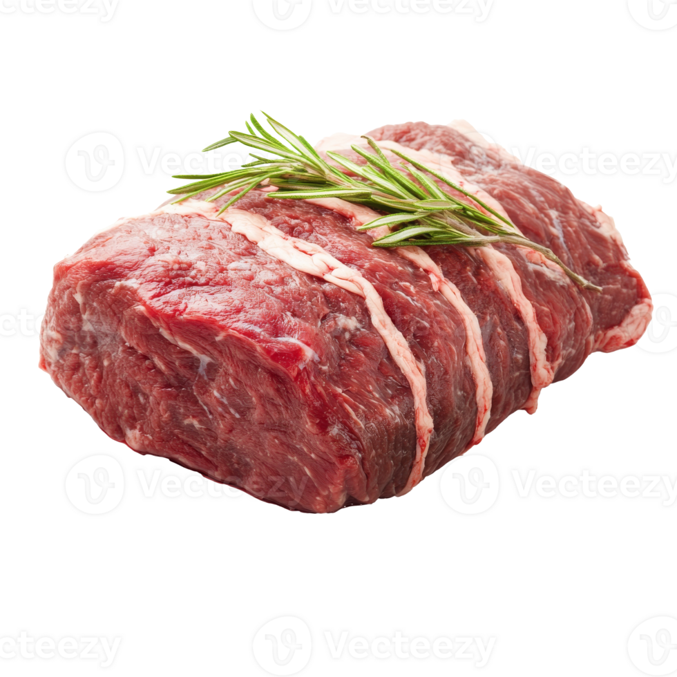 Fresh cut beef with rosemary on white background png
