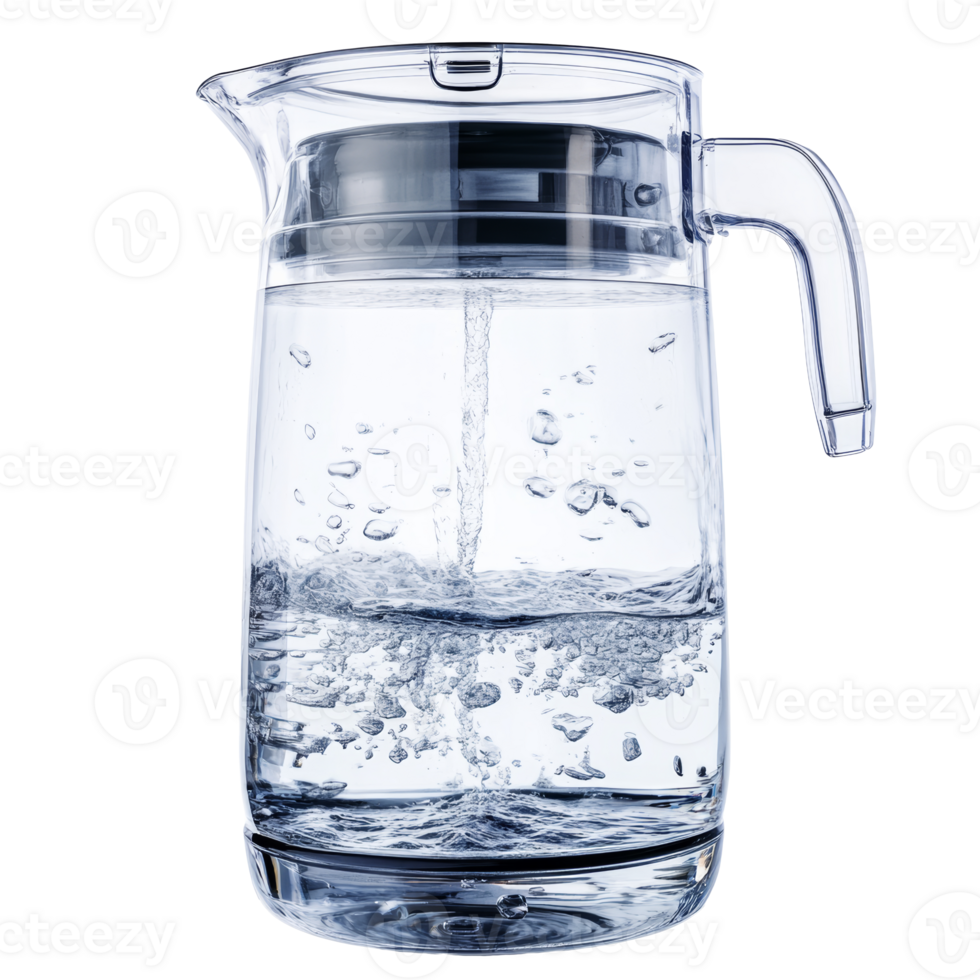 Clear glass pitcher with fresh water png