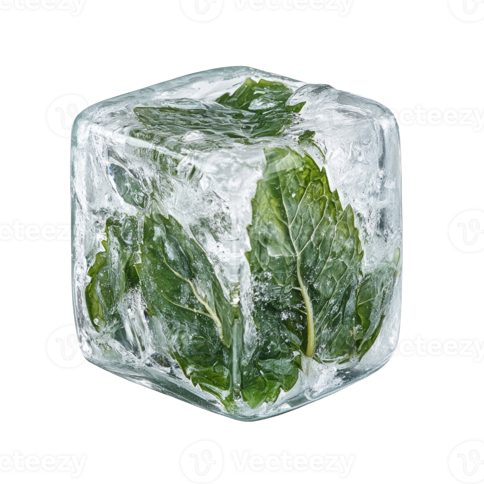 Mint leaves in ice cubes for drinks png
