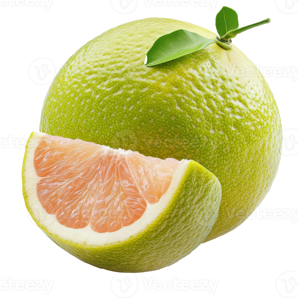 Fresh green grapefruit with a slice png