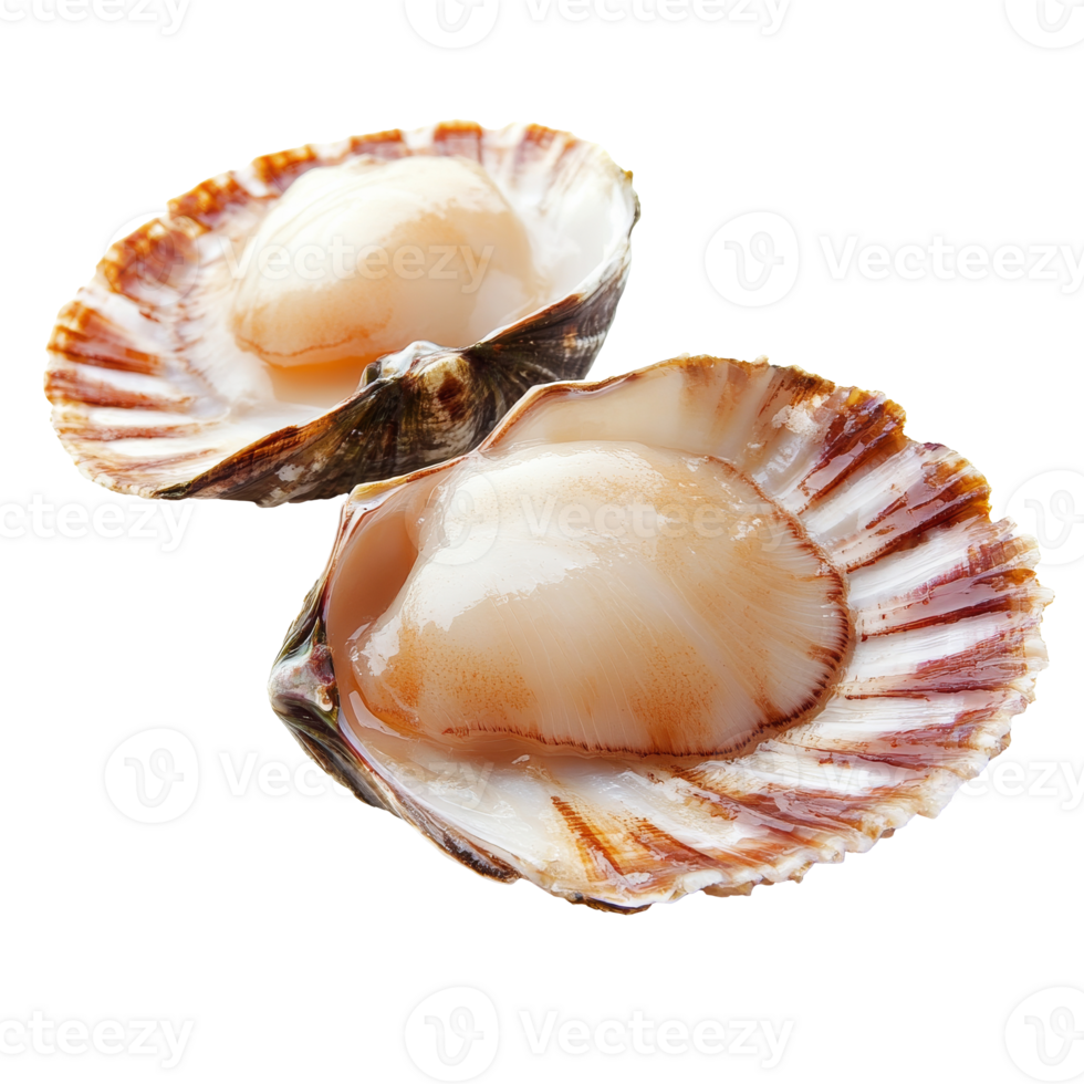 Fresh scallops in shells, ready to cook png