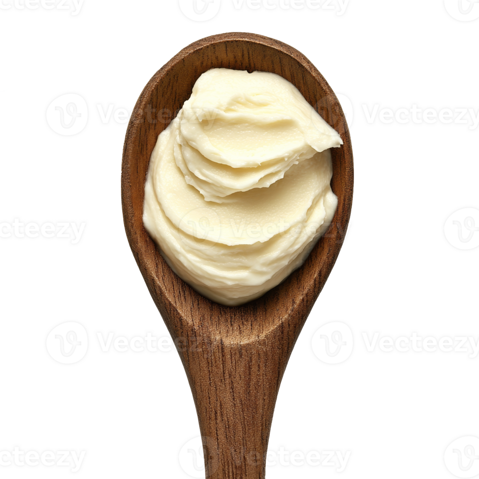 Creamy butter on a wooden spoon for culinary use png